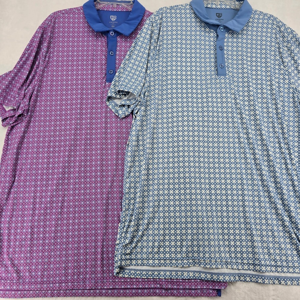 Graham Luxe Polo Mens 2XL Polo Purple Floral Leighton Performance Golf‎ Shirt NW